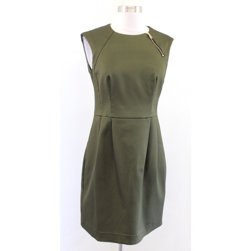 Nanette Lepore Womens Olive Green Textured Martian Sheath Dress Size 4 Mini